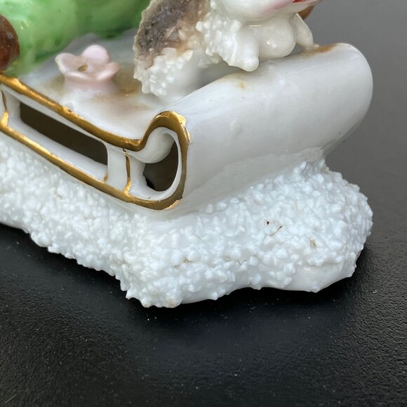 UCAGCO Japan Porcelain Sugared Sledding Boy with Puppy Figurine - Picture 4 of 12